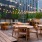 seating  and grill stations in a spacious courtyard area